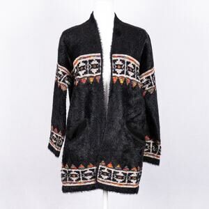 Women's Soft Southwestern Aztec Open Cardigan Rainbow Geometric Boho Ranch S/M